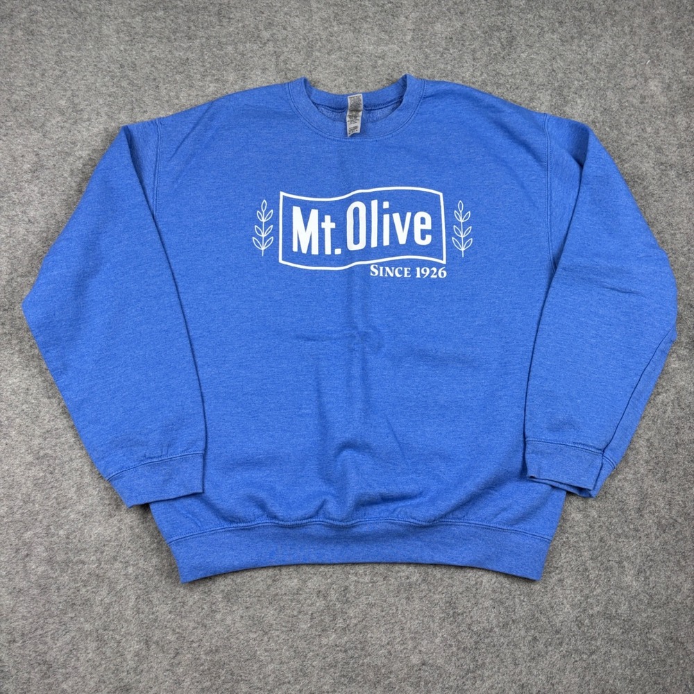Mt Olive Sweatshirt Mens Medium Pickle Graphic Heather Blue Preppy Heavy Blend